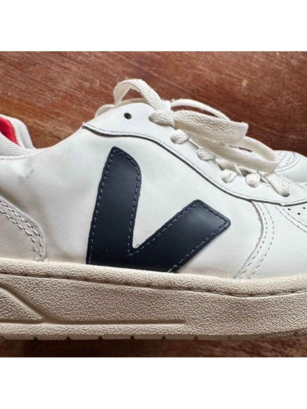 Veja White Sneakers with Navy V and Red  Heel Tab - Picture 3 of 12